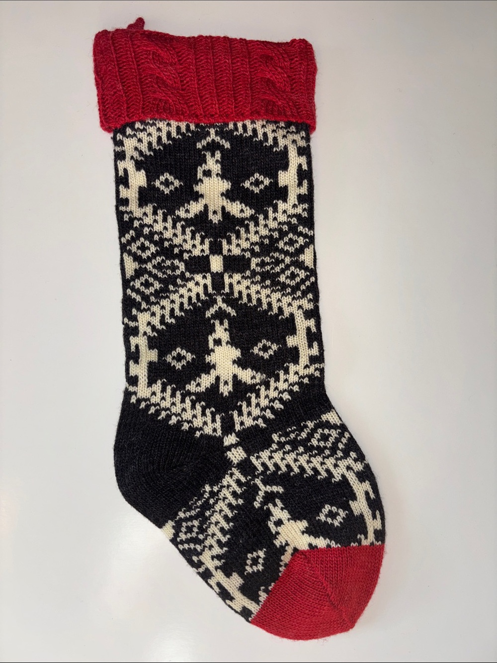 Wool Red & Black Patterned Knit Stocking - Picture 1 of 7